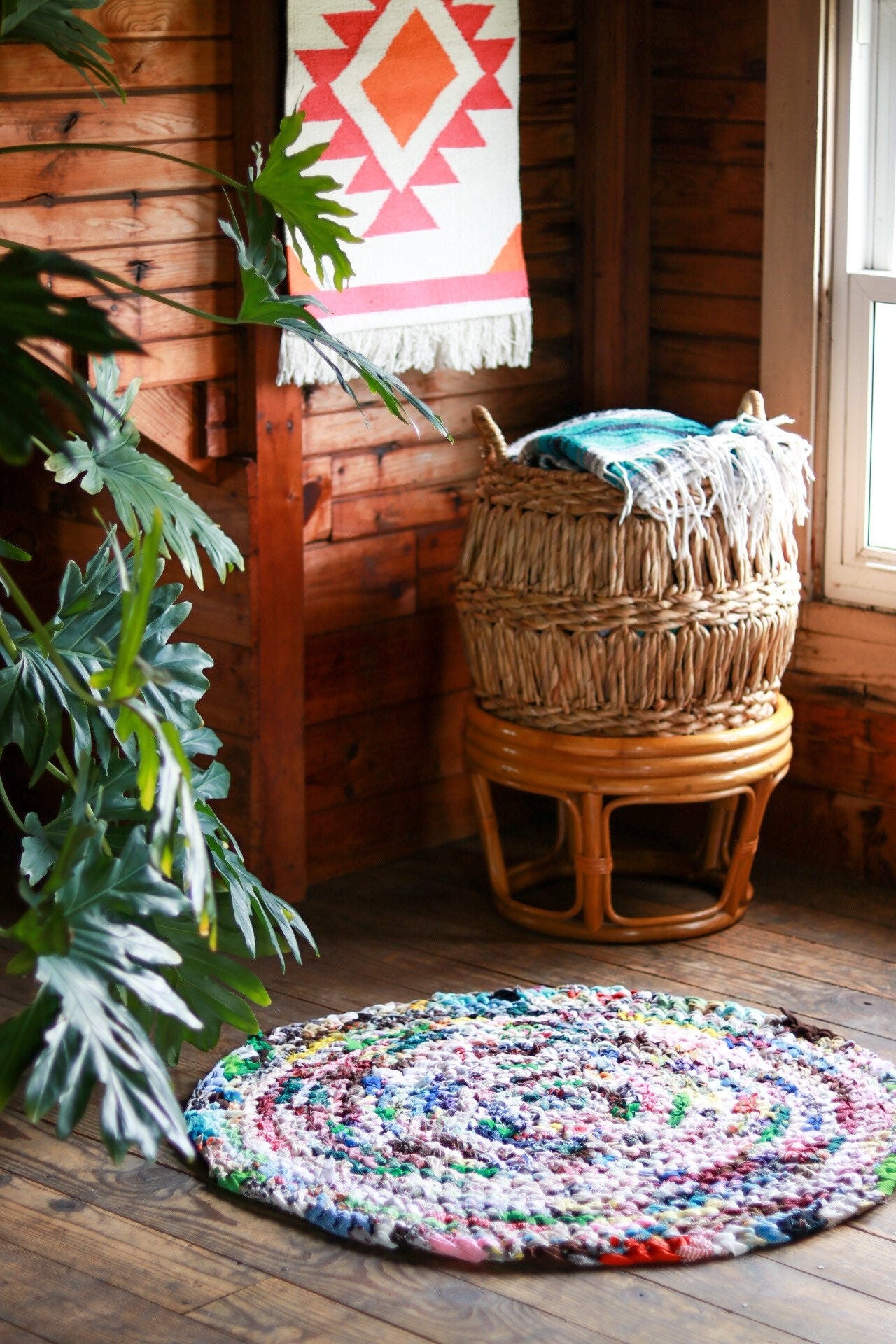 2' Colorful Round Rag Rug, Made top to Order YOU Choose Colors! 2 foot Diameter, Gypsy Hippie Boho Bohemian Upcycled Handmade